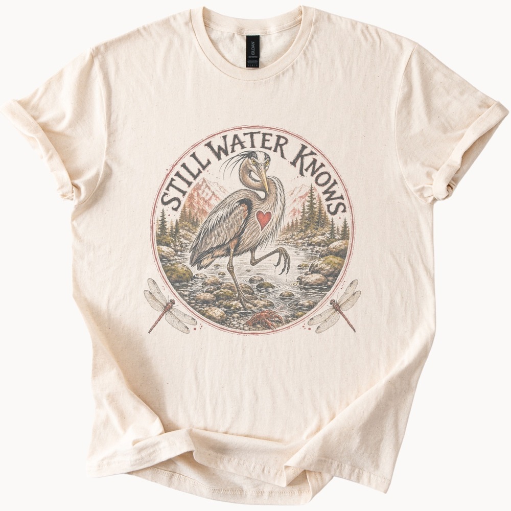 Wading Bird Heart Nature Graphic Tee Whimsical Wildlife Art